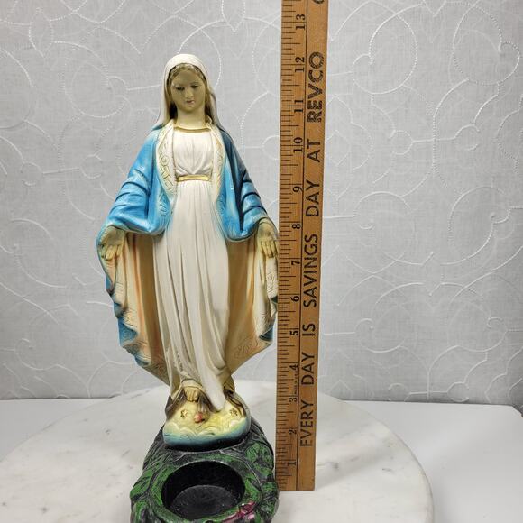 Antique Virgin Mary Serpent Votive Holder Chalkware Statue Religious Catholic - Picture 4 of 16
